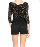 Women's 3/4 Sleeve Black Lace Shorts Romper