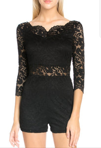 Women's 3/4 Sleeve Black Lace Shorts Romper