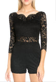Women's 3/4 Sleeve Black Lace Shorts Romper