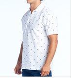 Silver Stone Collection Men's White Printed Diamonds Polo Shirt High Quality, Color Fade Resistant
