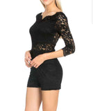 Women's 3/4 Sleeve Black Lace Shorts Romper