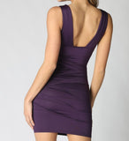 Women's Purple Sleeveless V-neck Fitted Cocktail Club Bandage Dress with Beading Embellishments