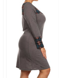 Plus Size Women's Long Sleeve Contrast Plaid Tunic Dress