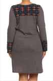 Plus Size Women's Long Sleeve Contrast Plaid Tunic Dress