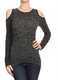 Rose-Print Seamless Waist Length Crew Neck Long Sleeve Top. Onesize Fits: S M L XL