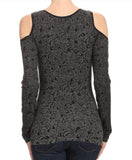 Rose-Print Seamless Waist Length Crew Neck Long Sleeve Top. Onesize Fits: S M L XL