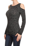 Rose-Print Seamless Waist Length Crew Neck Long Sleeve Top. Onesize Fits: S M L XL