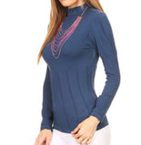 Women's Solid Long Sleeve Gathered Arm, Mock Neck Top. One Size Fits All