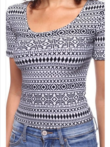 Stretch Knit Scoop Neck Print Top