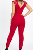 Sleeveless Crochet-Detail Knit Jumpsuit