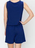 Zipper Trim Cinched Sleeveless Romper