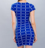 Grid Shirring Stretch Knit Short Sleeve Dress