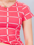 Grid Shirring Stretch Knit Short Sleeve Dress