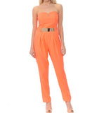 Strapless Jumpsuit with Belt Plate