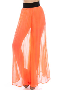 Sheer Chiffon Pleated Palazzo Pants