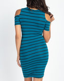 Stretch Knit Short Sleeve Striped Dress