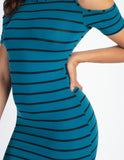 Stretch Knit Short Sleeve Striped Dress