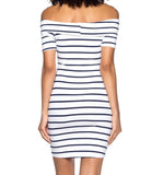 Off Shoulder Stretch Knit Striped Dress