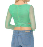Ladies' Long Sleeve Twisted Mesh Crop Top
