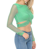 Ladies' Long Sleeve Twisted Mesh Crop Top