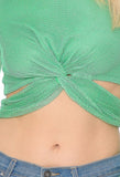 Ladies' Long Sleeve Twisted Mesh Crop Top