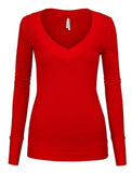 Women's Long Sleeve V-Neck Pullover Sweater Top