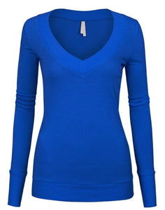 Women's Long Sleeve V-Neck Pullover Sweater Top