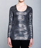 Shiny Wave-printed Long Sleeve Top with Back Cutout